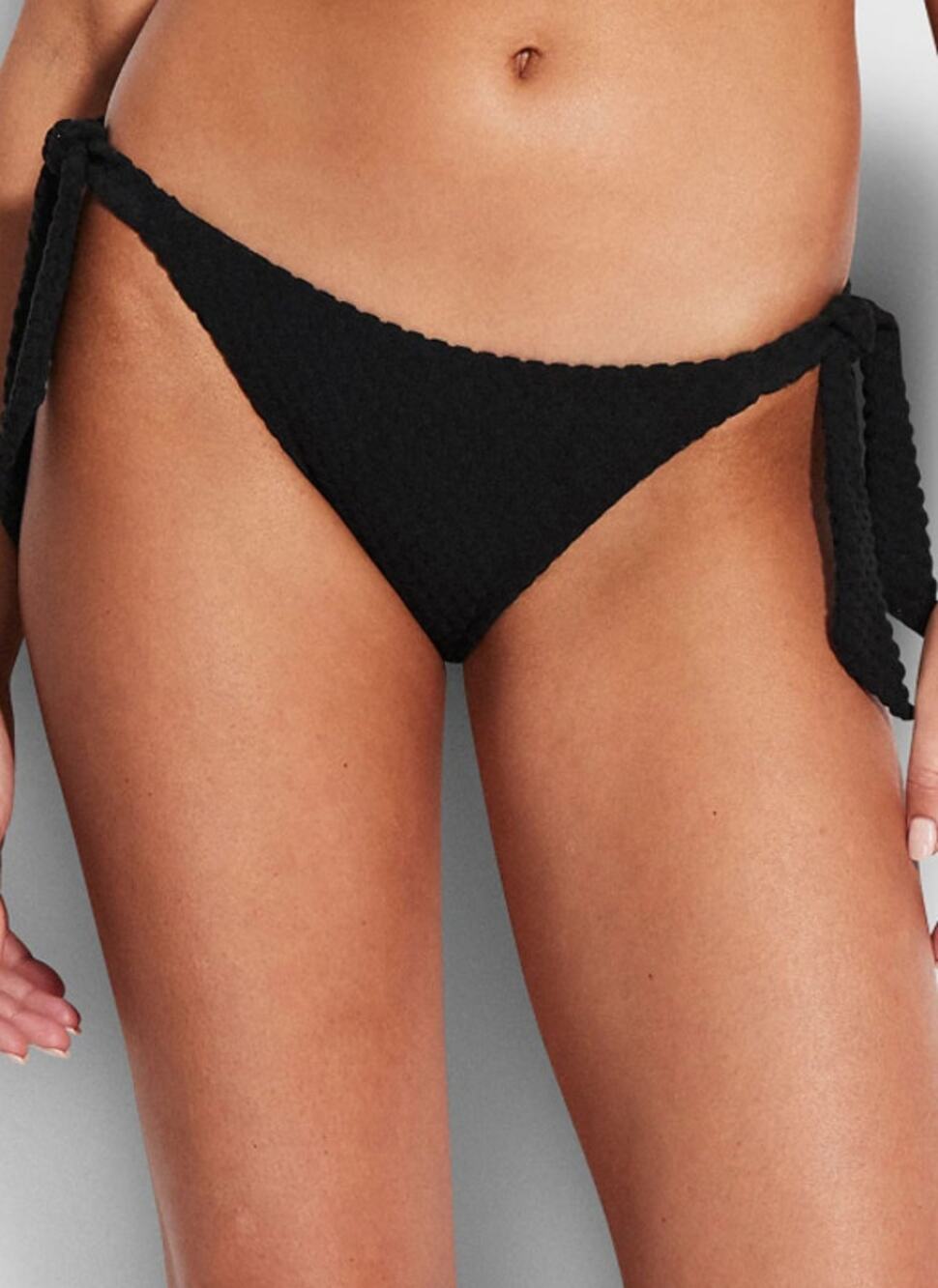 SEAFOLLY Riviera Hipster Tie Side Bikini Bottom Size 6 Black Textured NWT